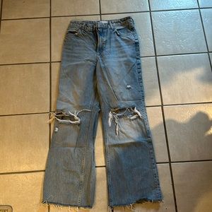 ZARA High Waited Baggy Raw Edge Blue Jeans